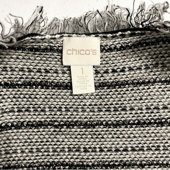CHICO'S Black and Gray Tweed Fringed Lace Cardigan Jacket size 1 - Picture 15 of 16